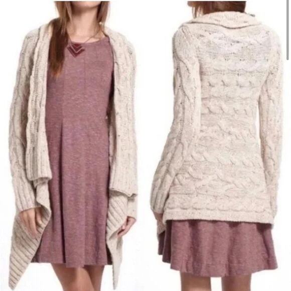 Anthropologie Sleeping On Snow Wool Blend Open Front Cardigan Beige Size Medium - Picture 1 of 11